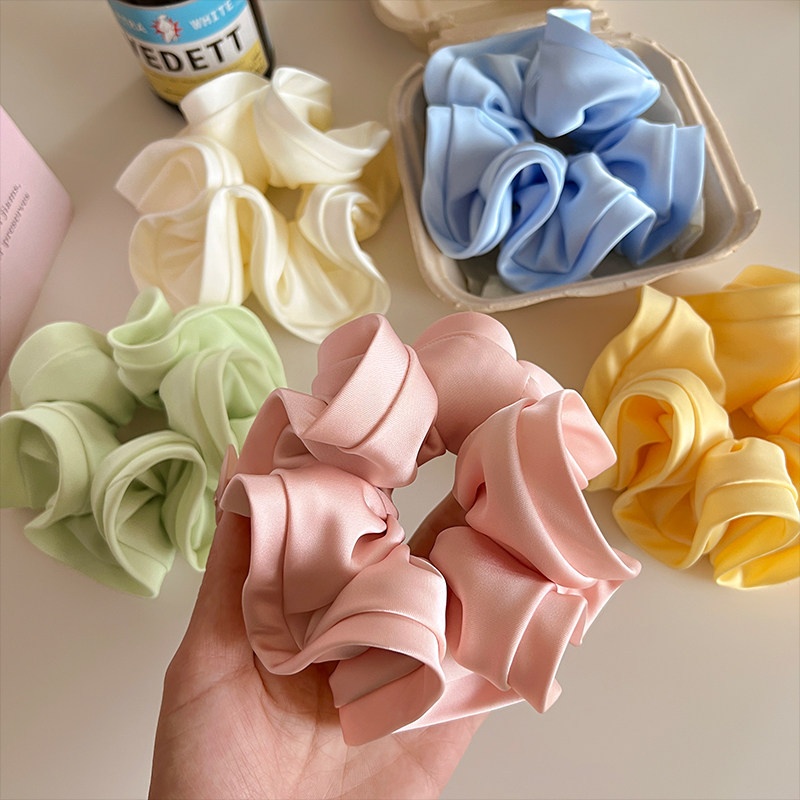Women's Spring Summer Satin Scrunchie Hair Tie Sweet Blue Floral
