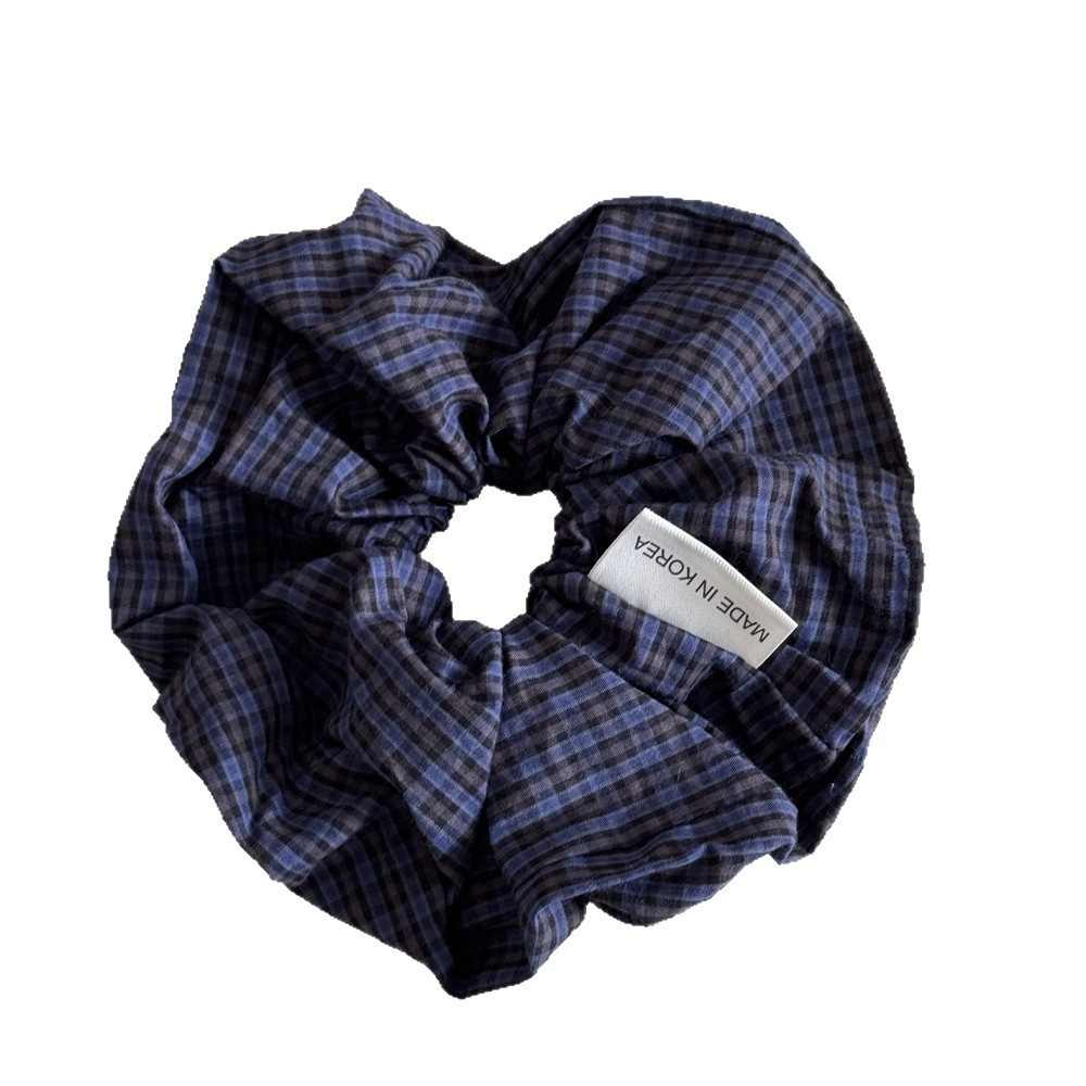 Women's Summer Cotton Bowknot Hair Accessories Navy Blue Plaid