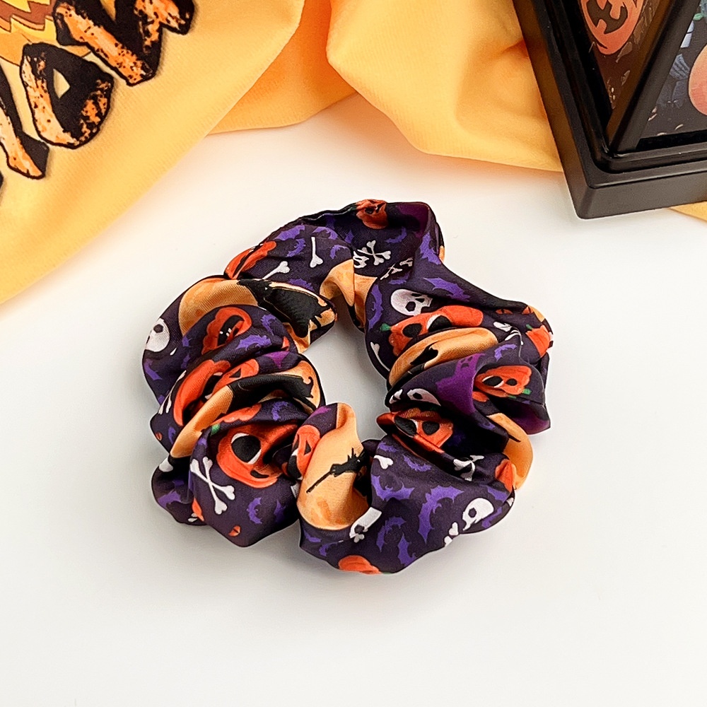 Women's Halloween Cloth Elastic Scrunchies Retro Pumpkin Skull