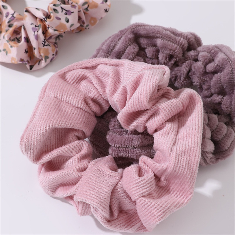 Women's Ethnic Floral Plush Hair Accessories Set Winter Large Elastic Ties