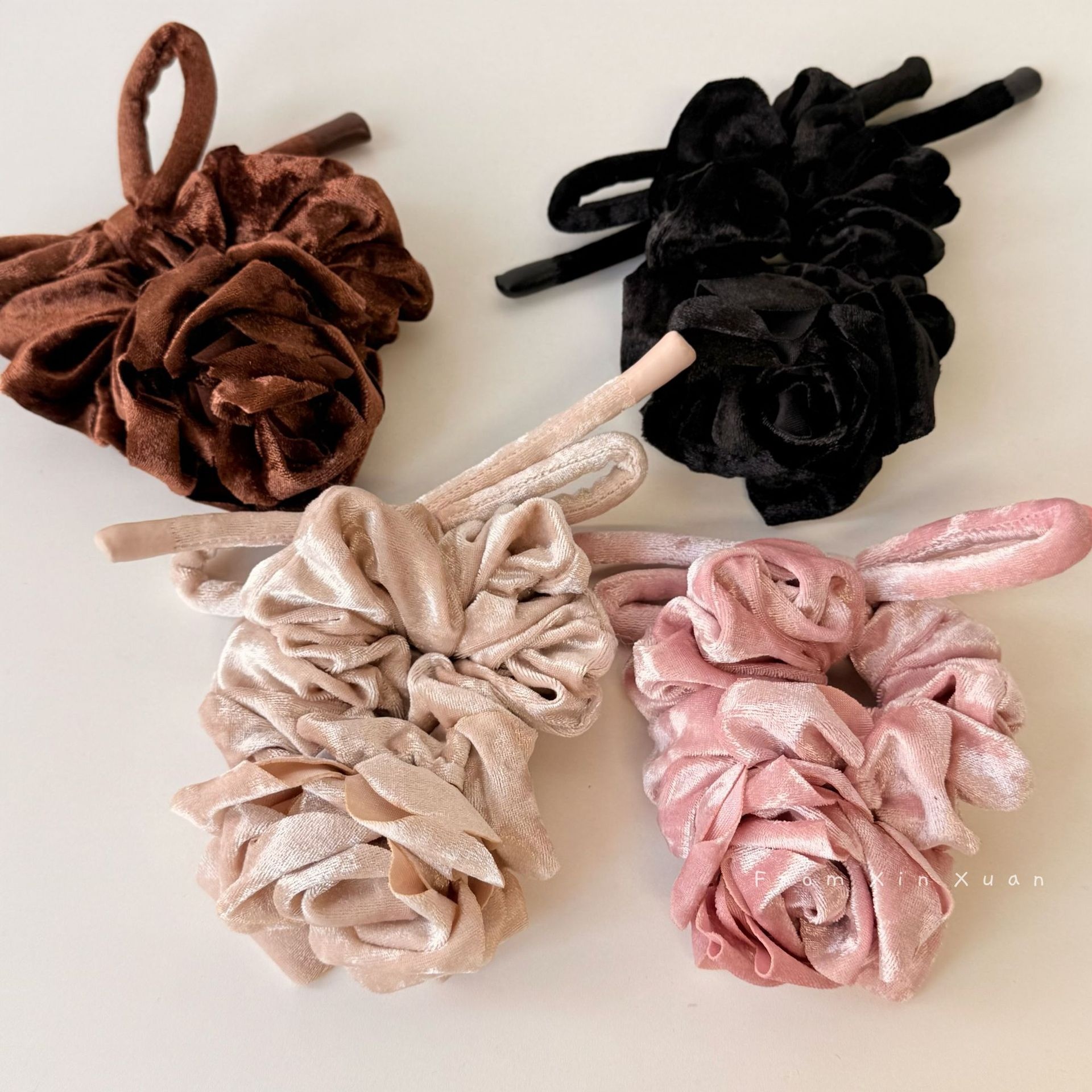 Women's Winter Satin Rose Low Ponytail Hair Tie Fairy Style Solid Color