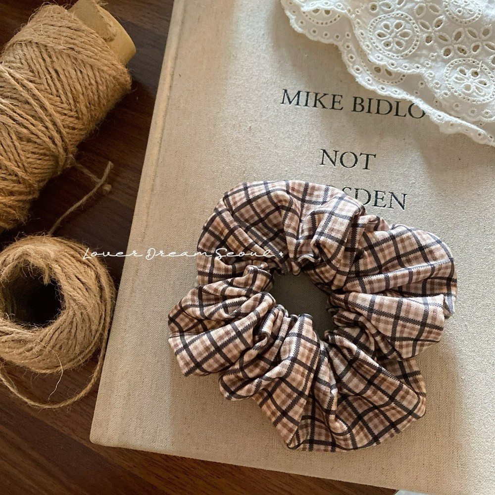 Women's Ins Autumn Winter Plaid Hair Ties High-End Satin Cloth Head Ropes