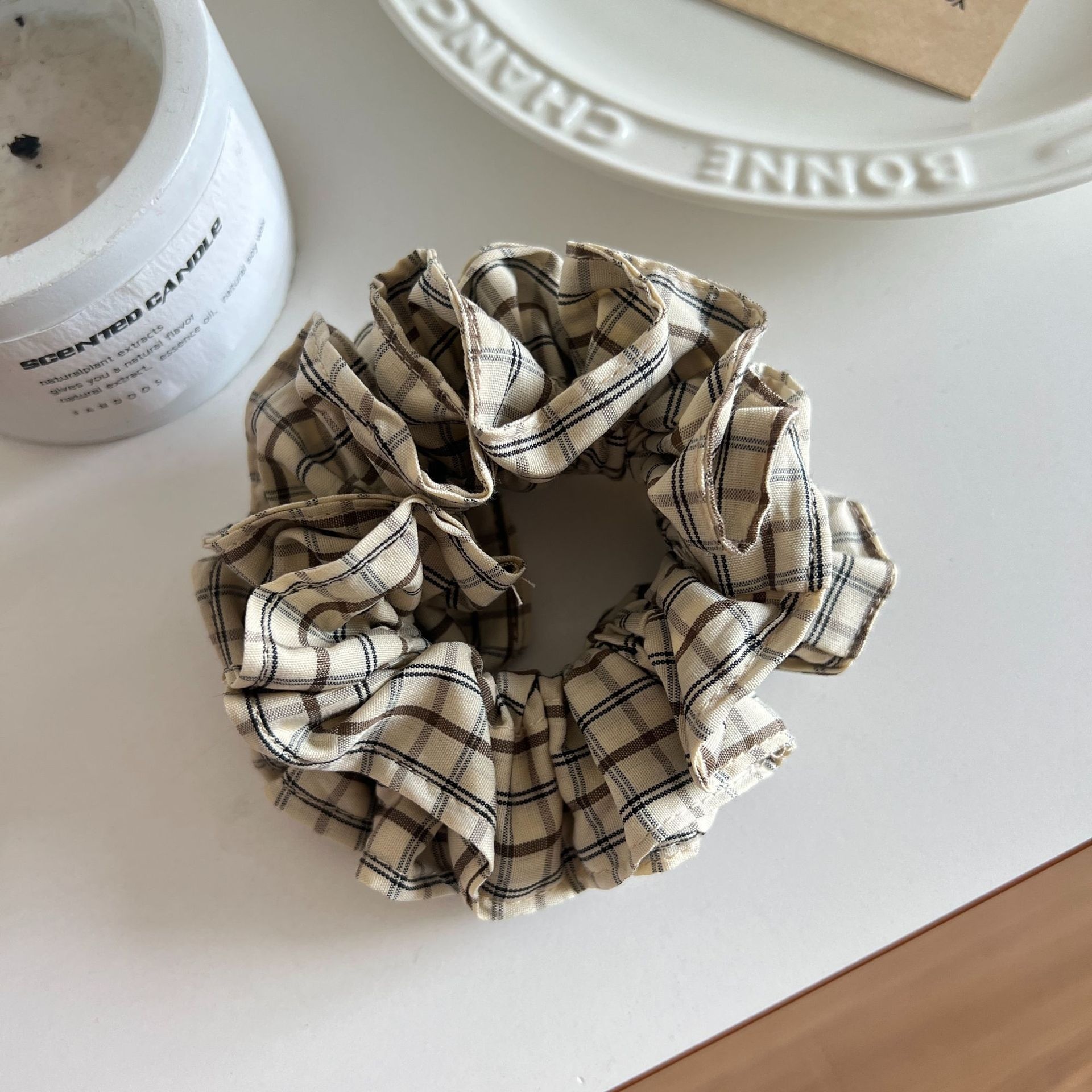 Women's 3D Volumizing Cloth Hair Scrunchies Double Layer Plaid