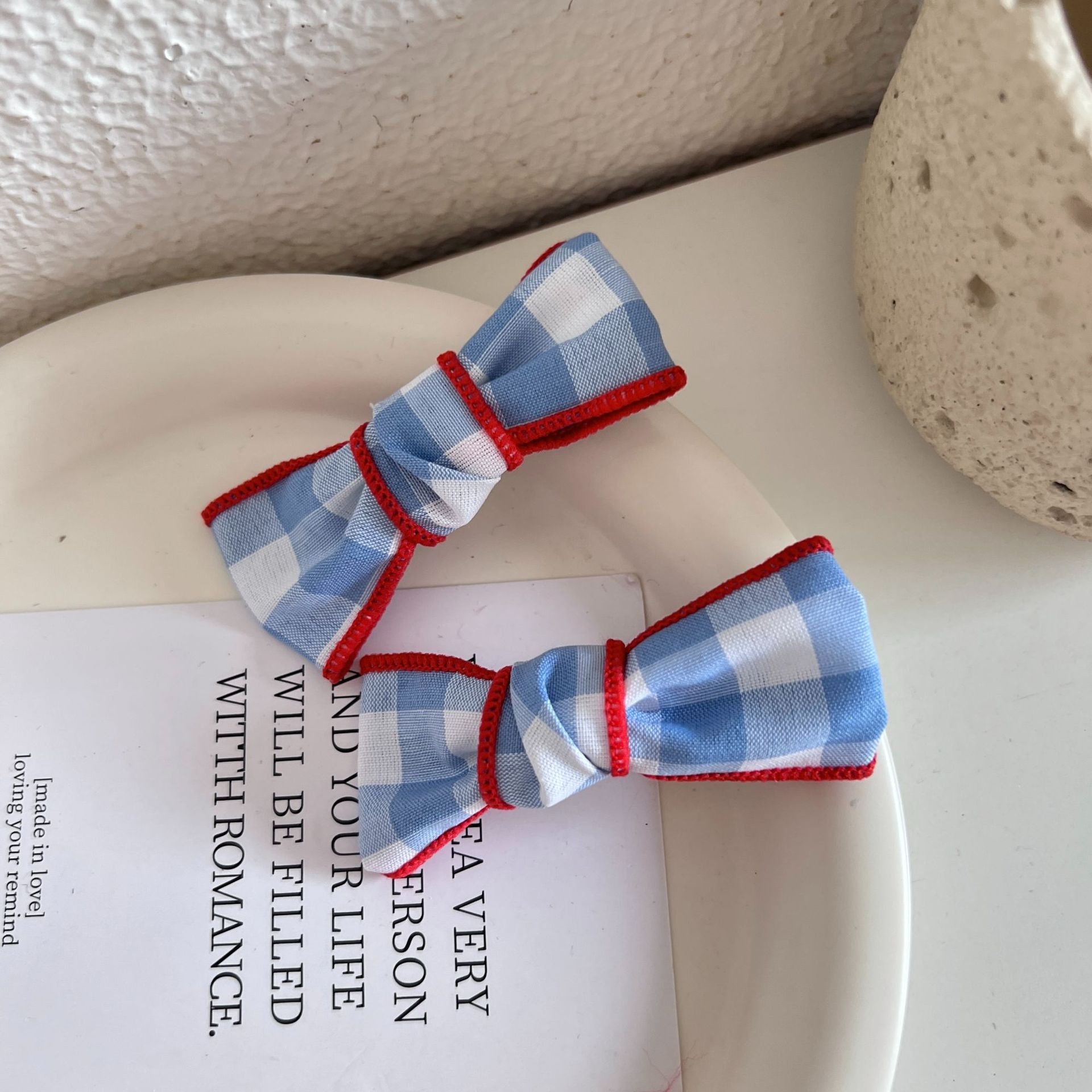 Women's Elegant Cloth Scarf Hair Tie Daily Scrunchie Retro Plaid Cherry