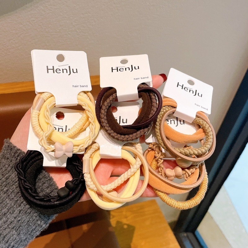 Women High Elastic Cloth Hair Ties 4pcs No Pull Casual Solid Floral