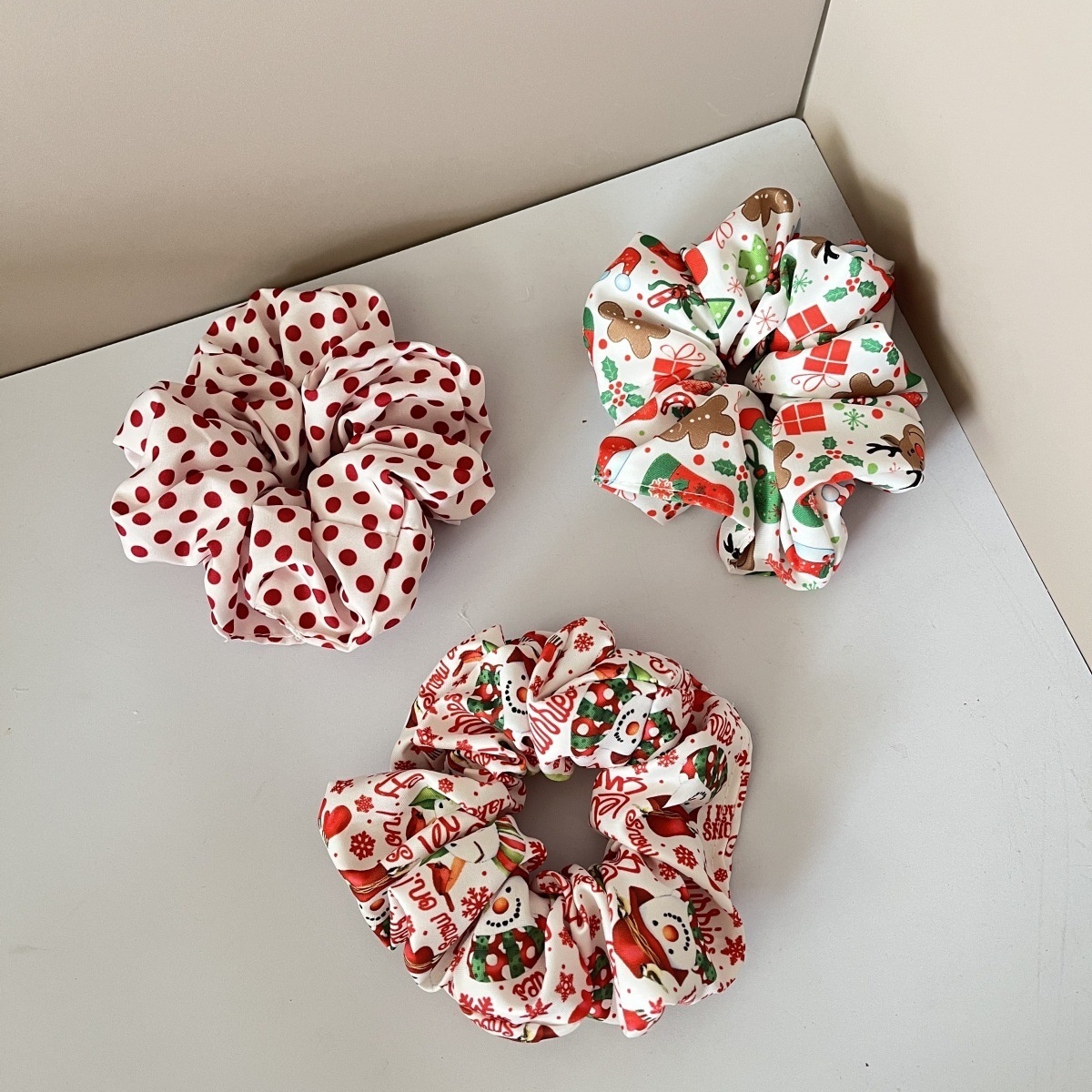 Women's Christmas Wide Polyester Bow Headbands 3PC Santa Snowflake Plaid