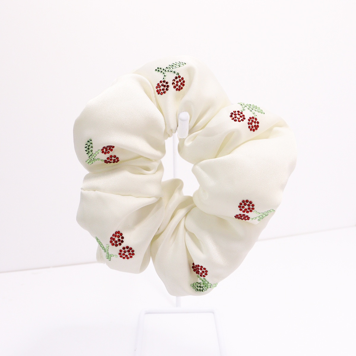 Girls School Uniform Ponytail Hair Tie Cloth Rhinestone Cherry Grid