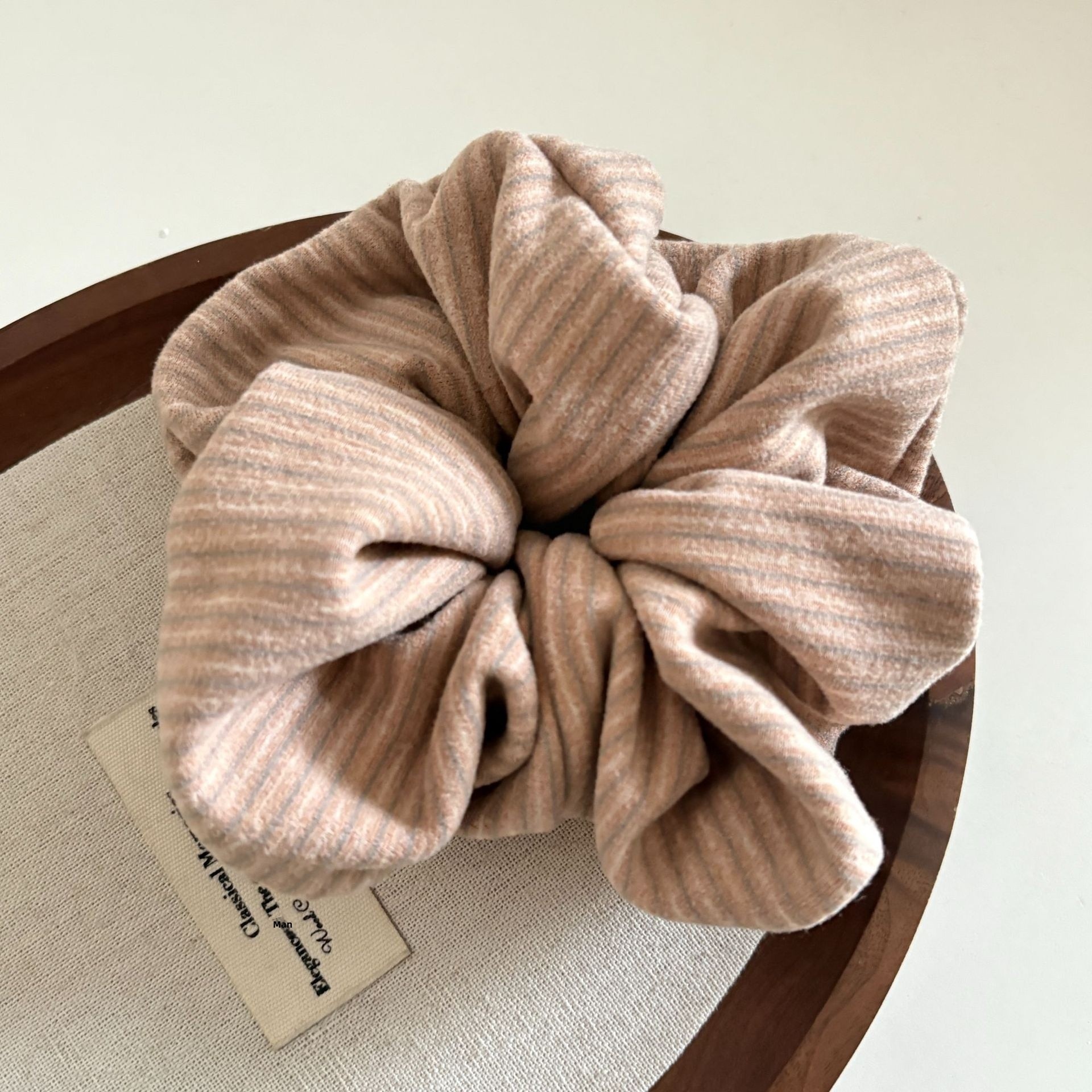 Women's Cozy Autumn Winter Knit Hair Tie Scrunchie Pink Striped