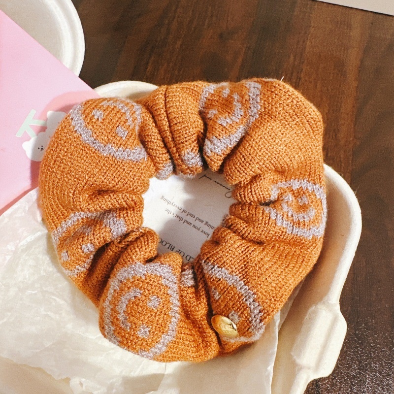 Women's Winter Plush Seamless High Ponytail Hair Tie Smiley Face