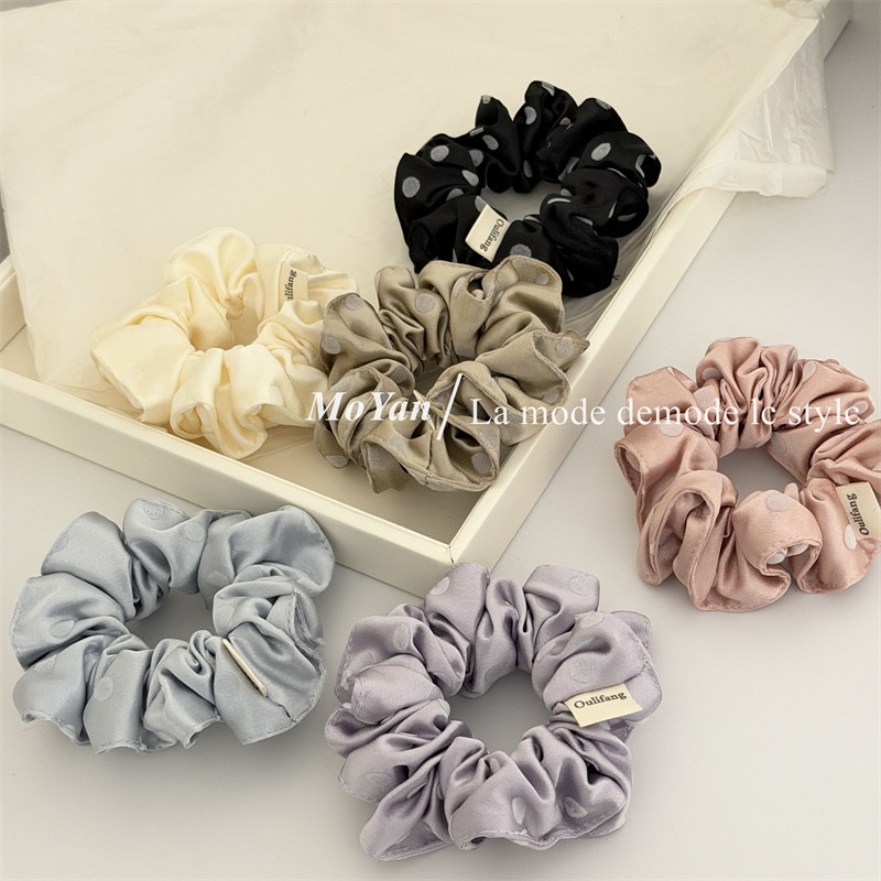 Women's Spring Soft Cloth Hair Tie Rubber Band Black Polka Dots