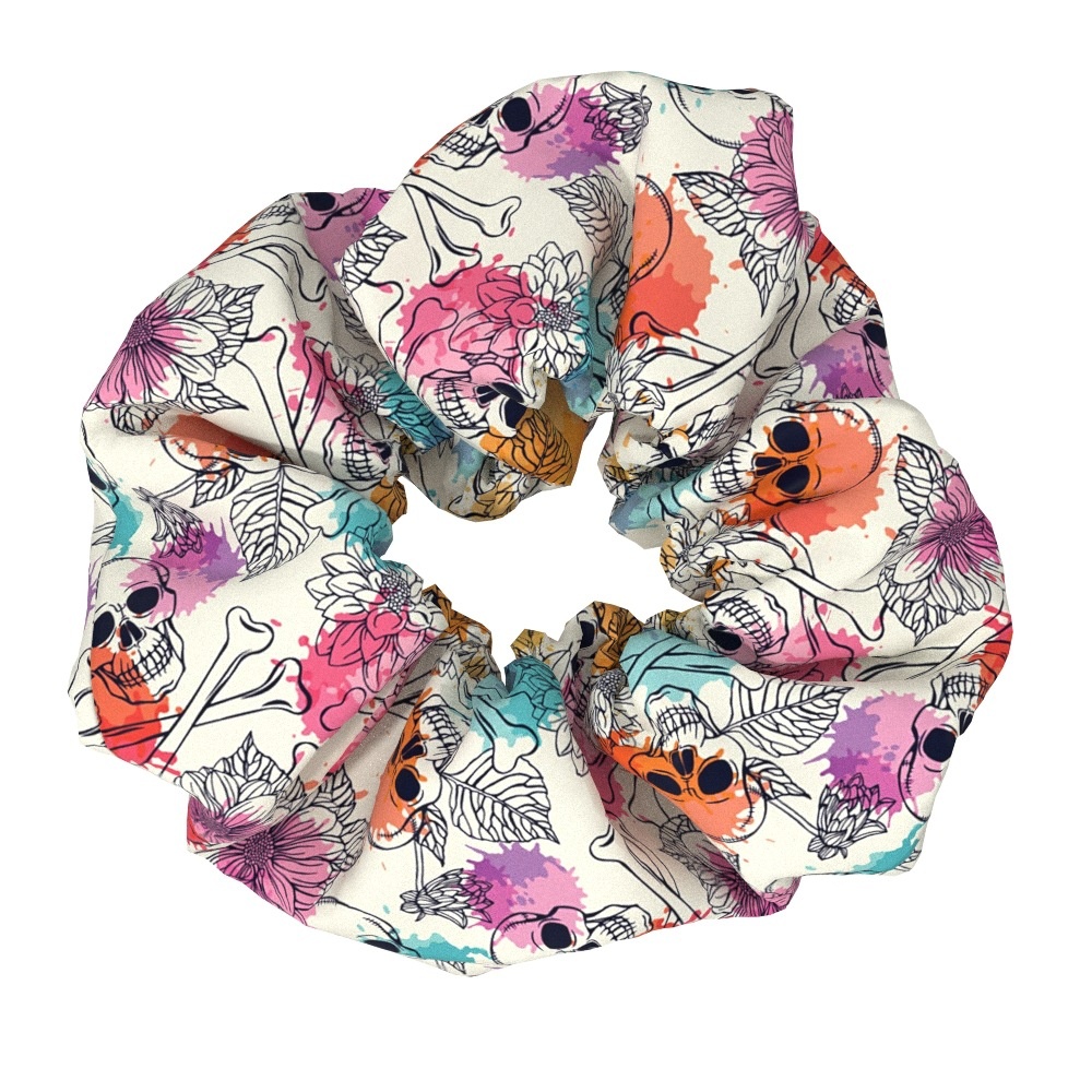 Women's Floral Skull Fabric Hair Ties Handmade Large Scrunchies
