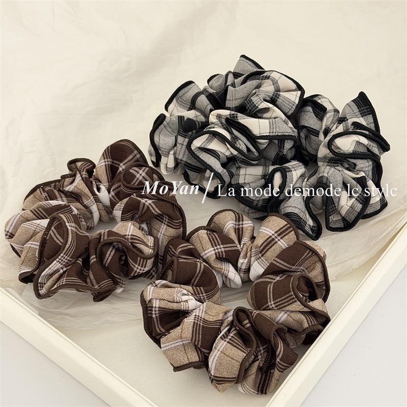 Women's Spring Retro Cloth Scrunchie Hair Tie Grey & Black Plaid