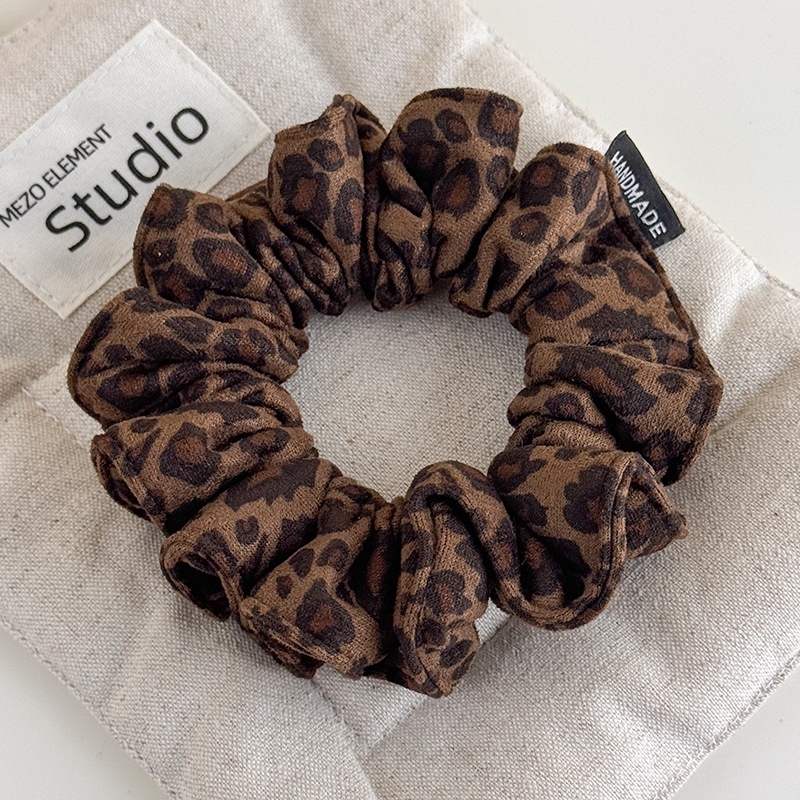 Women's French Suede Elastic Hair Band Ponytail Holder Leopard Print