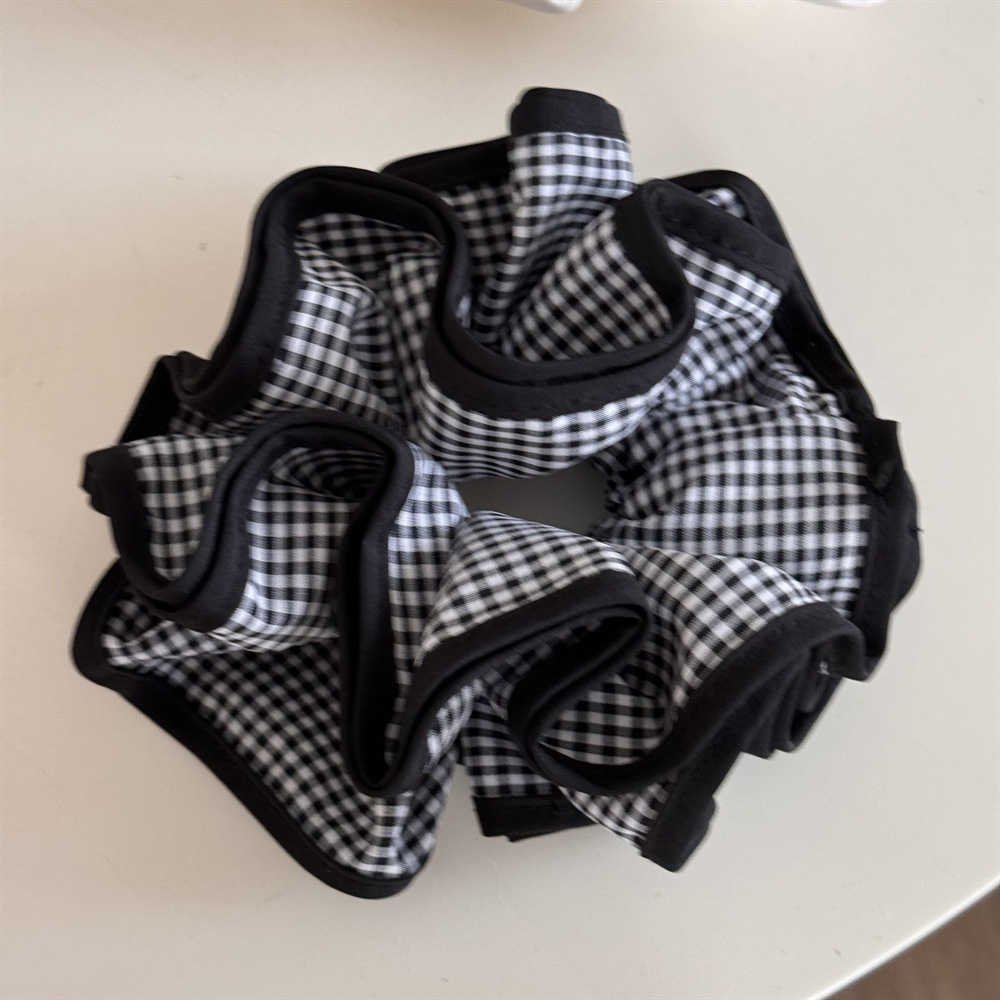Women's Sweet Summer Soft Cloth Hair Tie Black And White Plaid