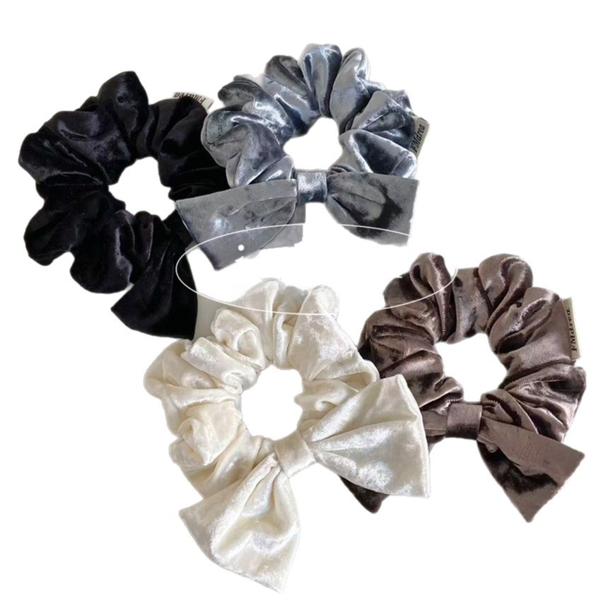Women Autumn Winter Velvet Bow Hair Band Elastic Scrunchie Solid Color