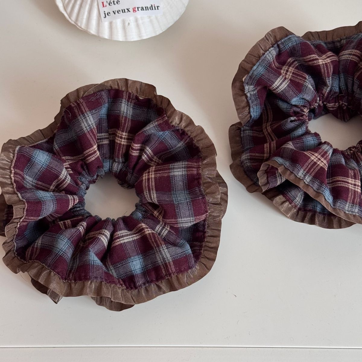 Women's Winter Soft Cloth Hair Tie Scrunchie Blue Purple Plaid