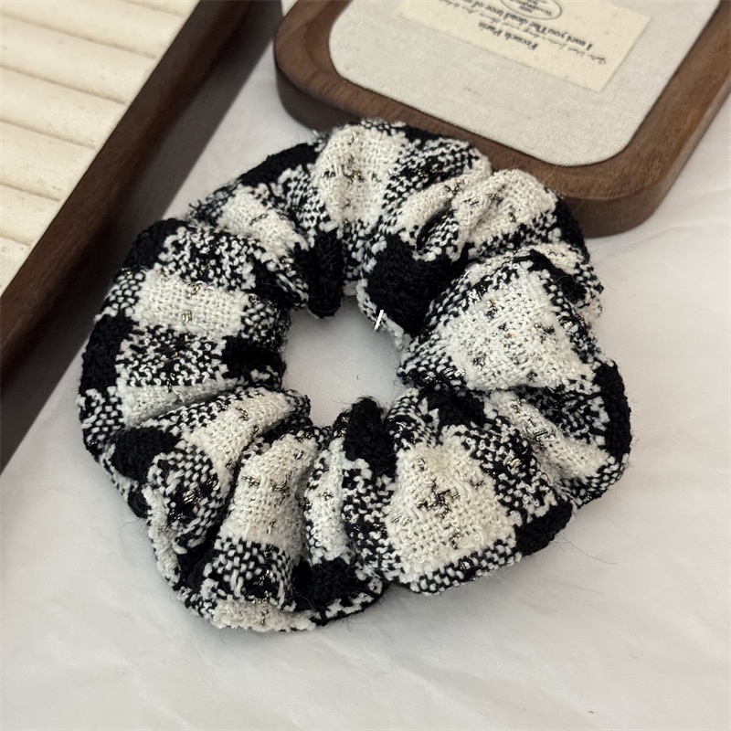 Women's Stylish Black & White Checkered Plaid Cloth Scrunchie Hair Tie