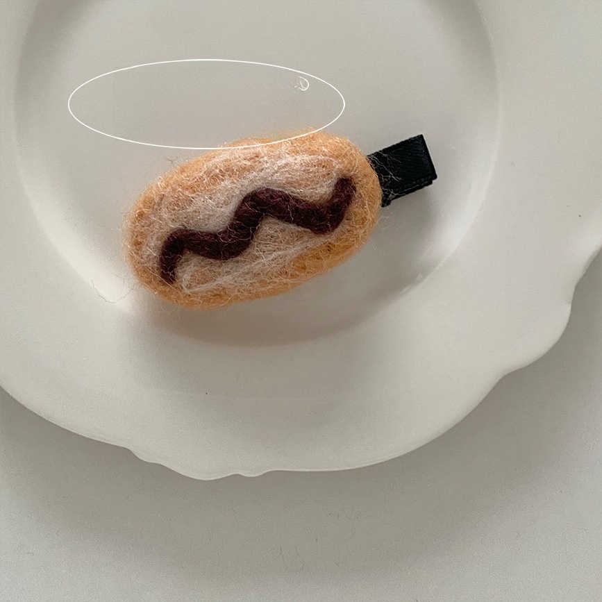 Women's All-Season Felt Hair Clip Tie Cartoon Teddy Dog Hot Dog Bun