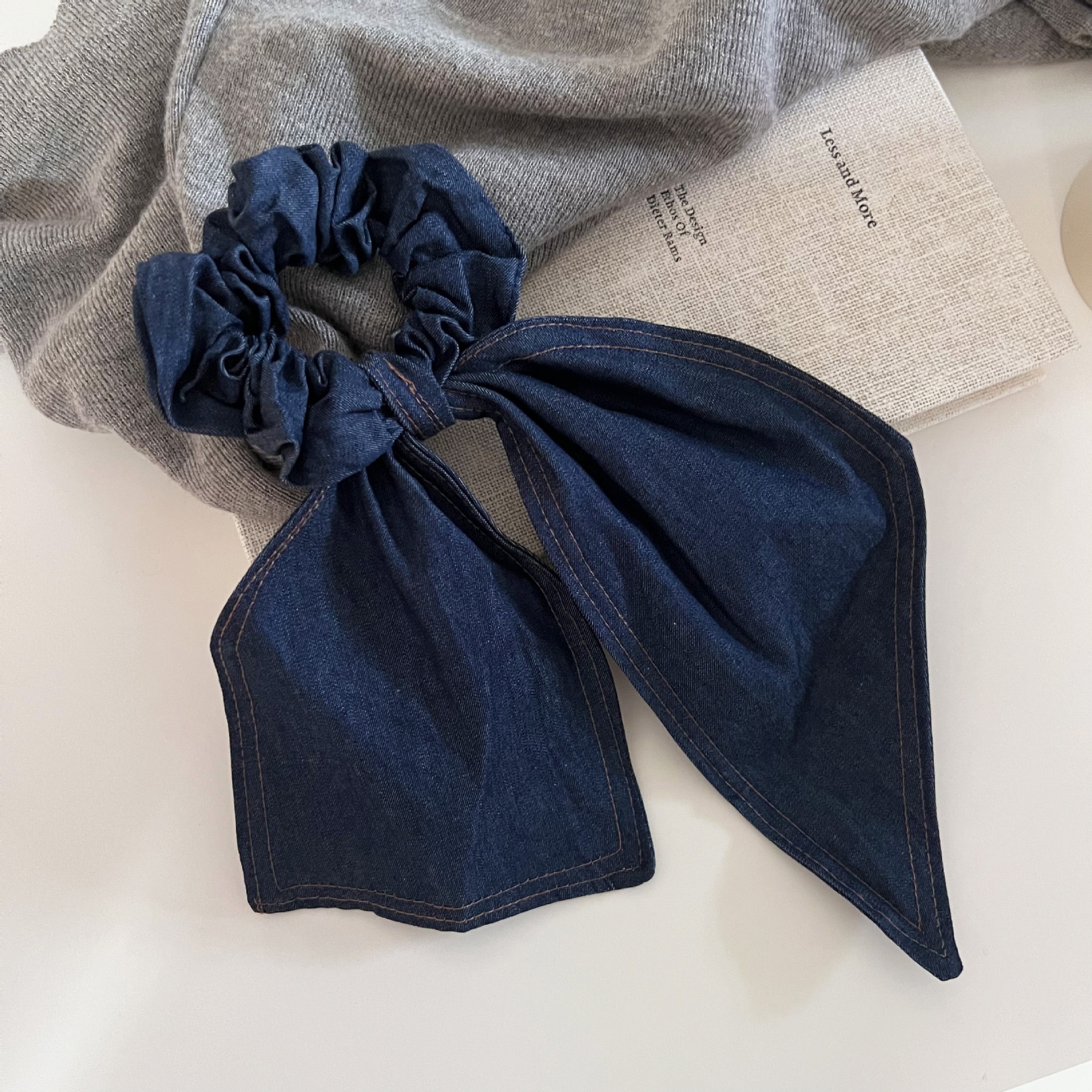 Women Lazy Styling Large Denim Ribbon Bow Hairband Accessory Blue