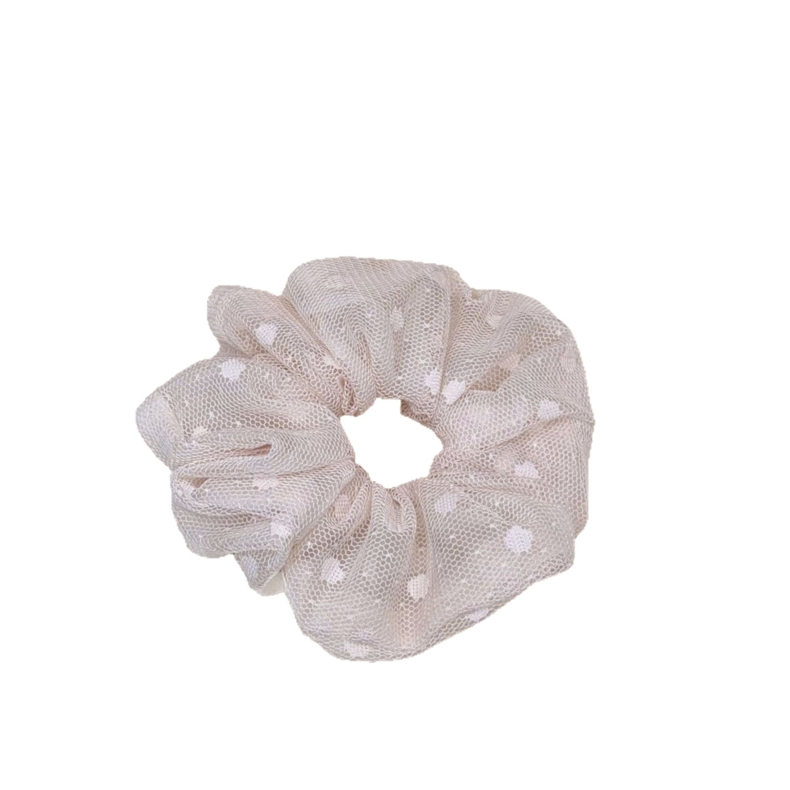 Women's Elegant Spring Soft Gauze Hair Tie Beige Polka Dots