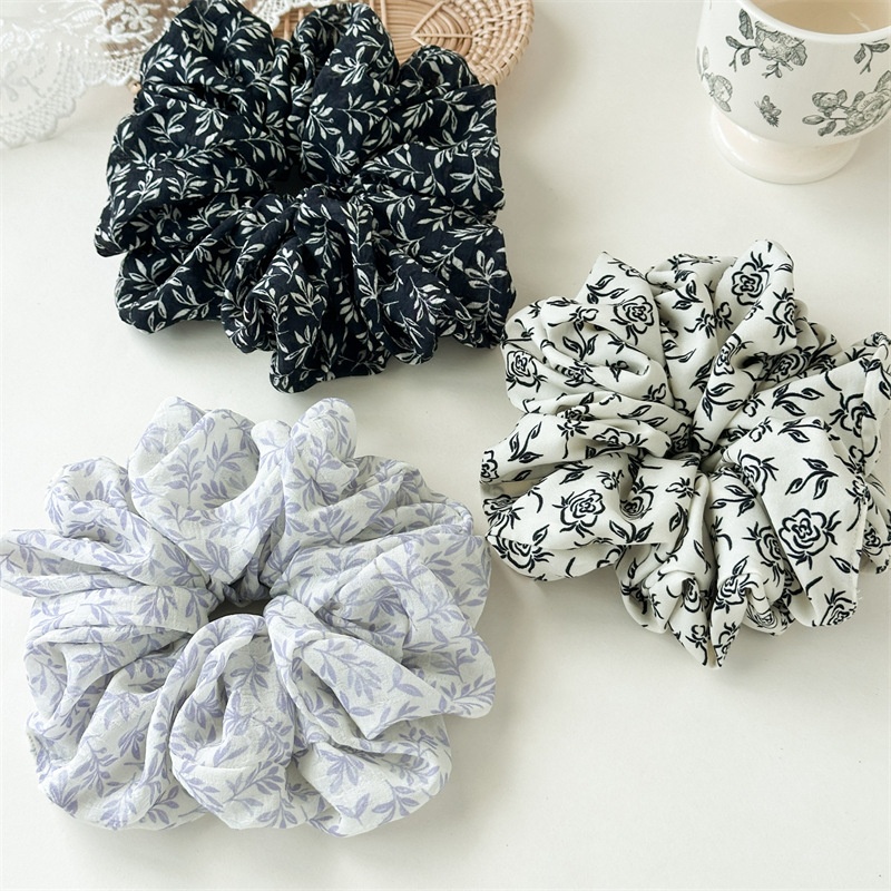 Women's High Elasticity Cloth Bun Hair Scrunchies Ink Painting Print