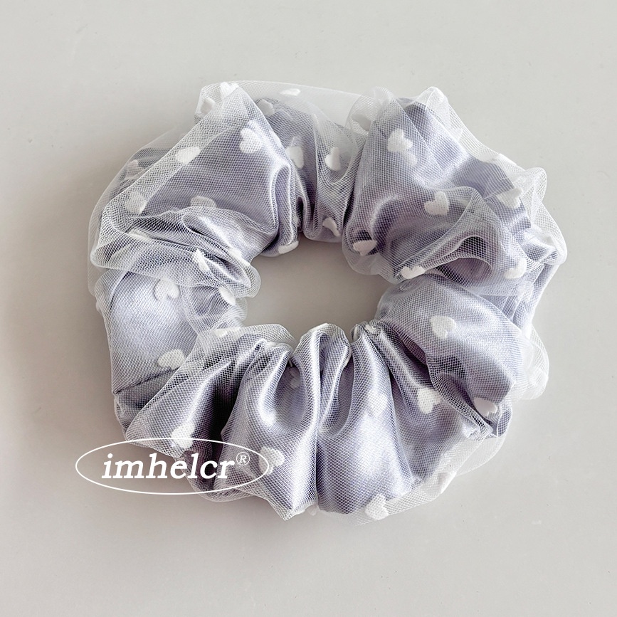 Women's Sweet Gauze Hair Tie Flocking Heart Shape White Pink Blue Black