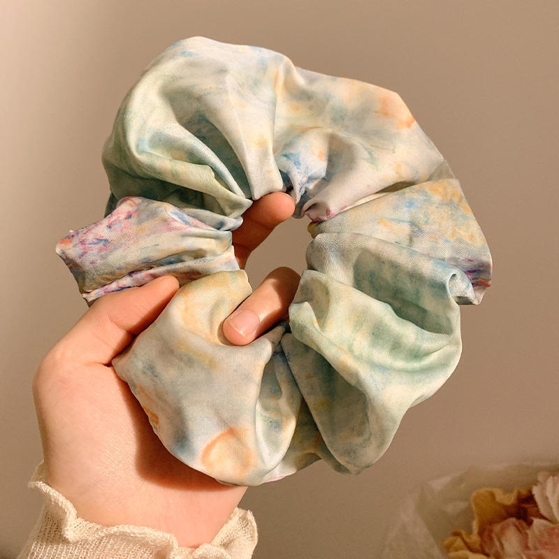 Women's Large Mori Style Scrunchie Beige Polka Dot Cloth Hair Tie