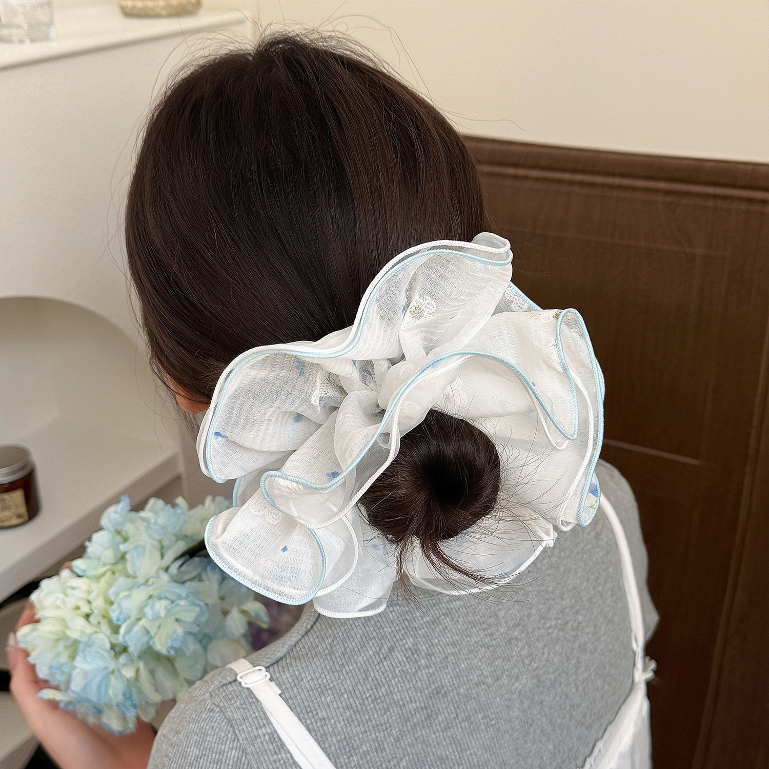 Women's Sweet Summer Vacation Soft Gauze Hair Tie Blue Purple Floral