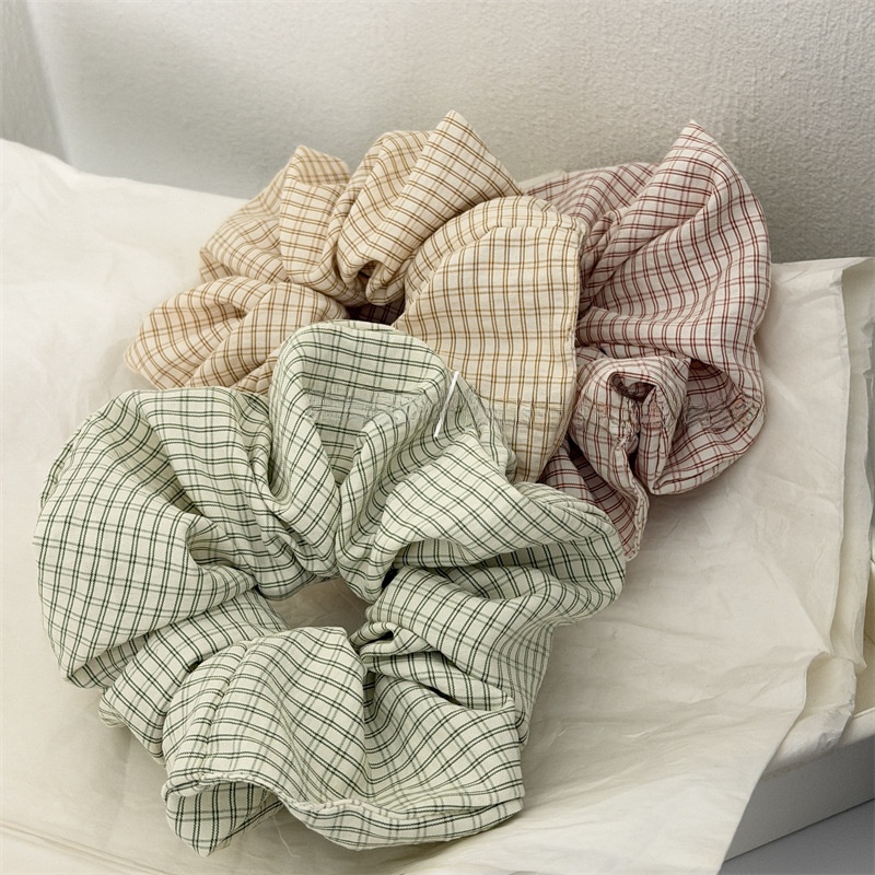 Women's Spring Summer Cloth Hair Tie Accessories Red Green Khaki Plaid