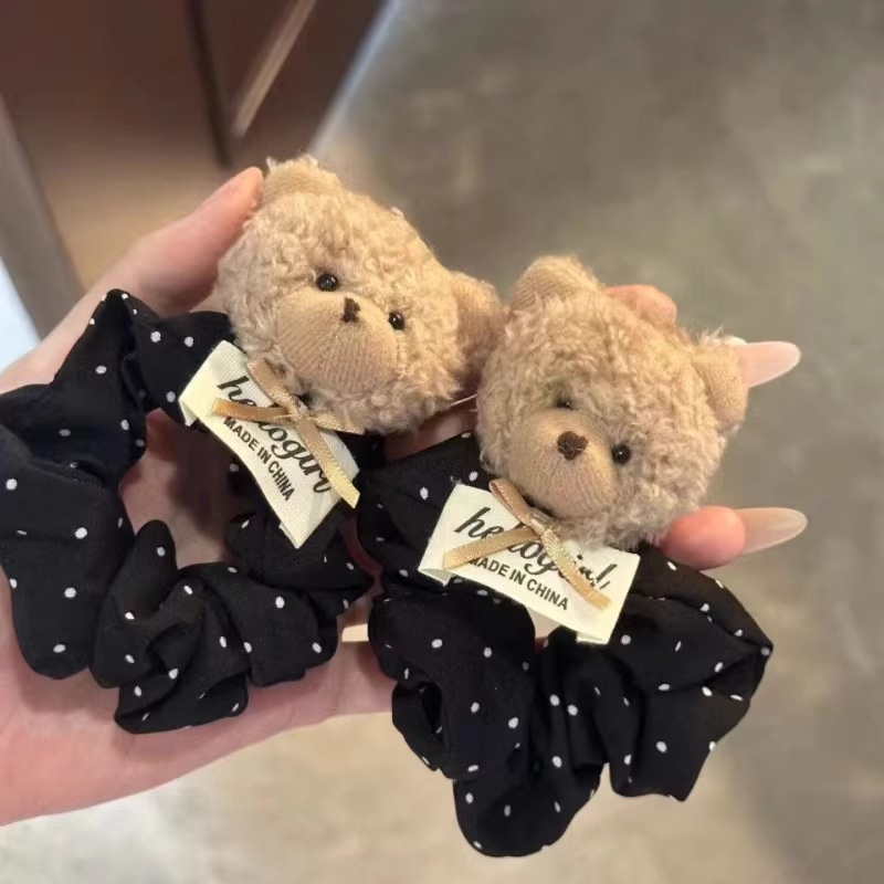 Women's Soft Cloth Hair Tie For Autumn Winter Little Bear Polka Dots