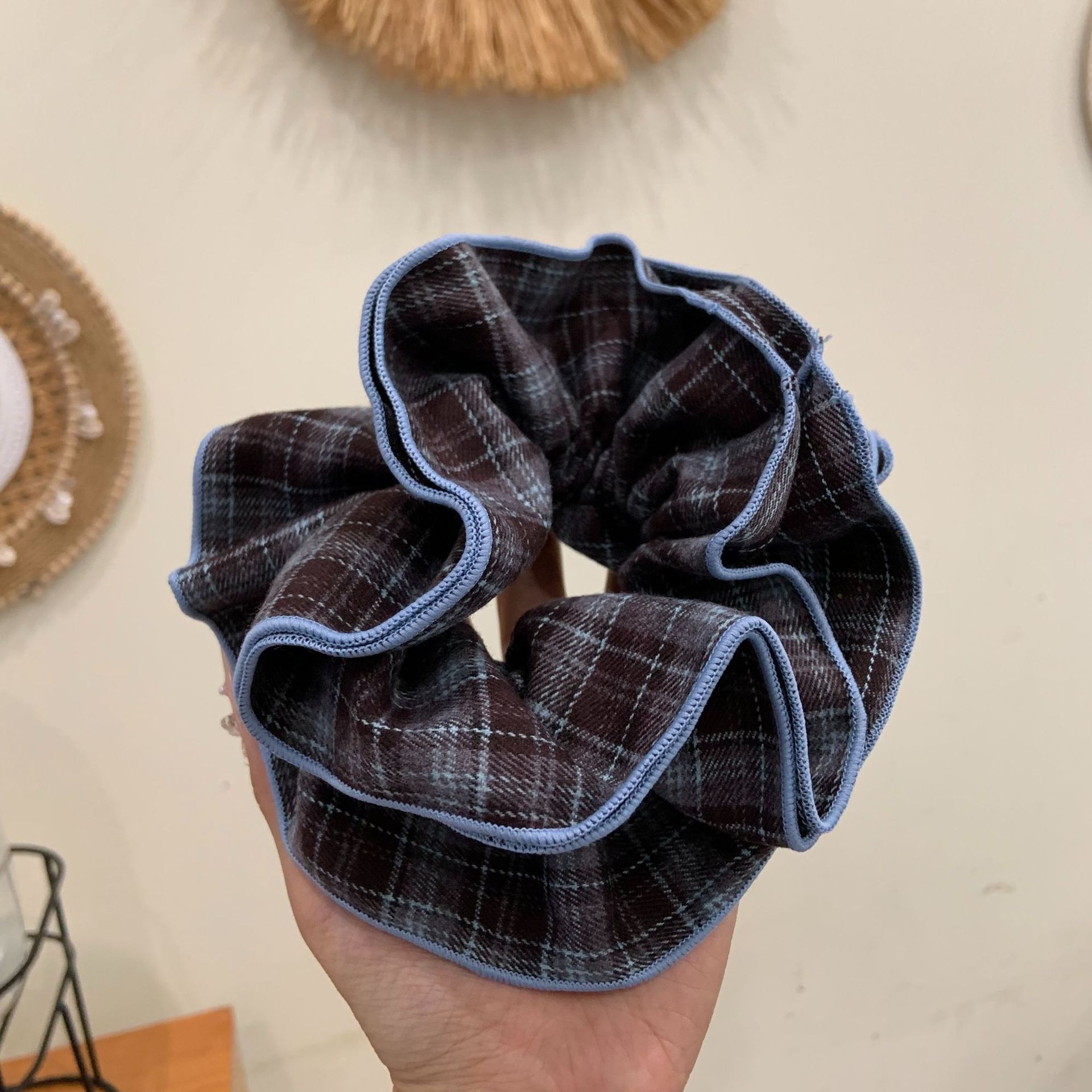 Women's Daily Elegant Cotton Pleated Scrunchie Classic British Plaid