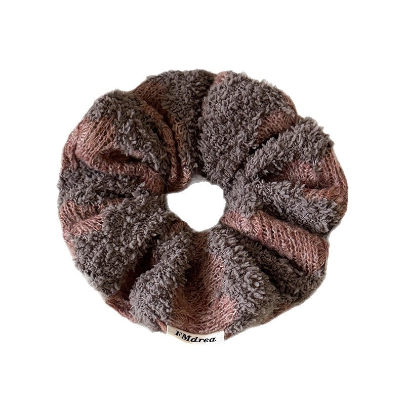 Women's Winter Knitted Yarn Elastic Low Ponytail Hair Tie Color Block