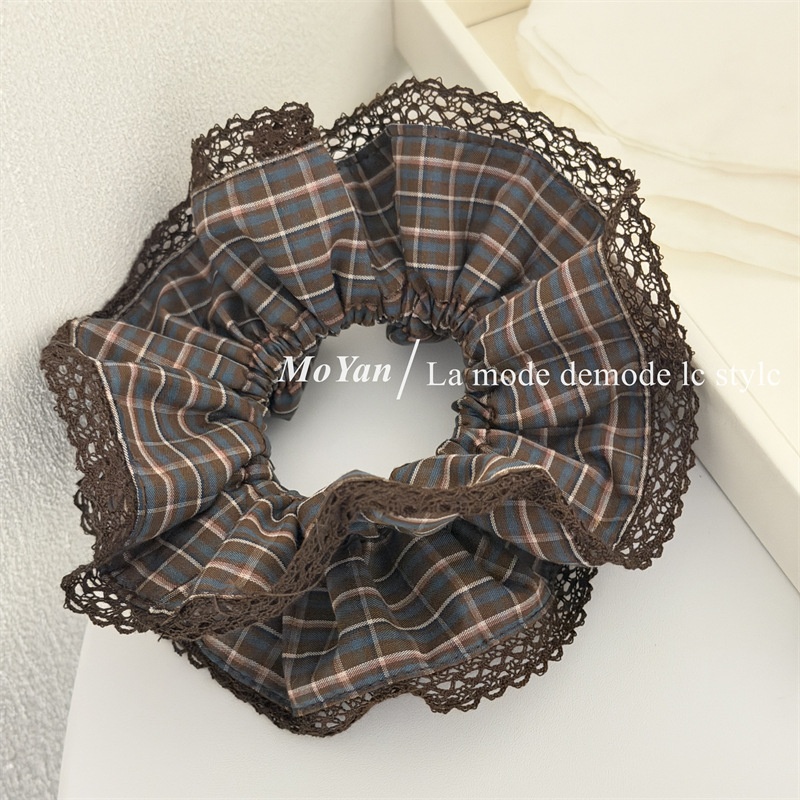 Women's Stylish Cloth Hair Scrunchies Retro Plaid Checkered Lace