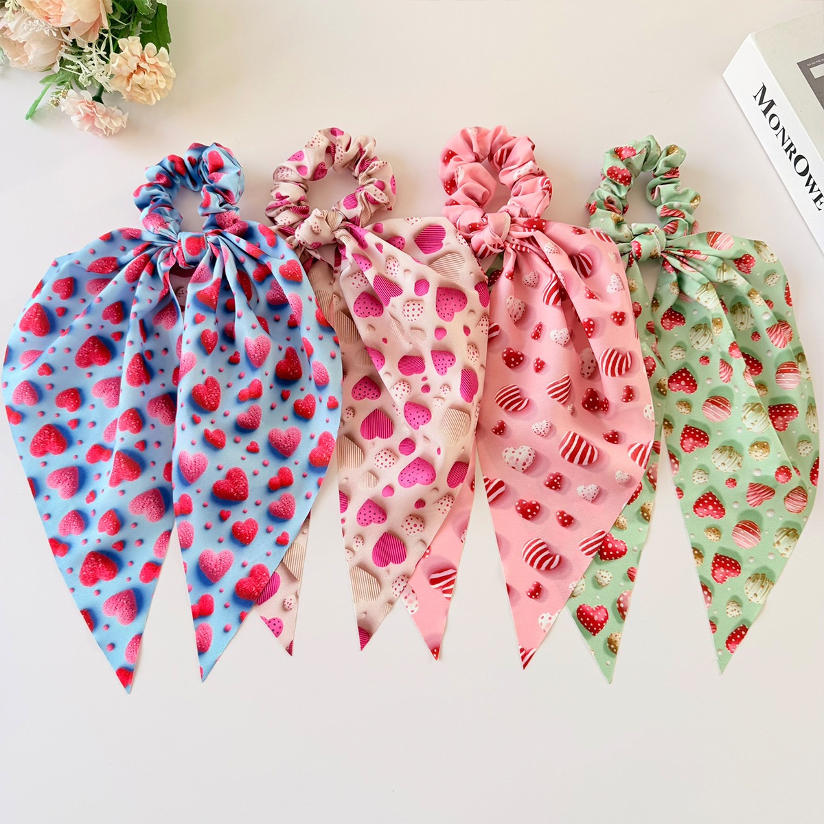Women's Valentine Candy Heart Print Large Elastic French Bow Headband