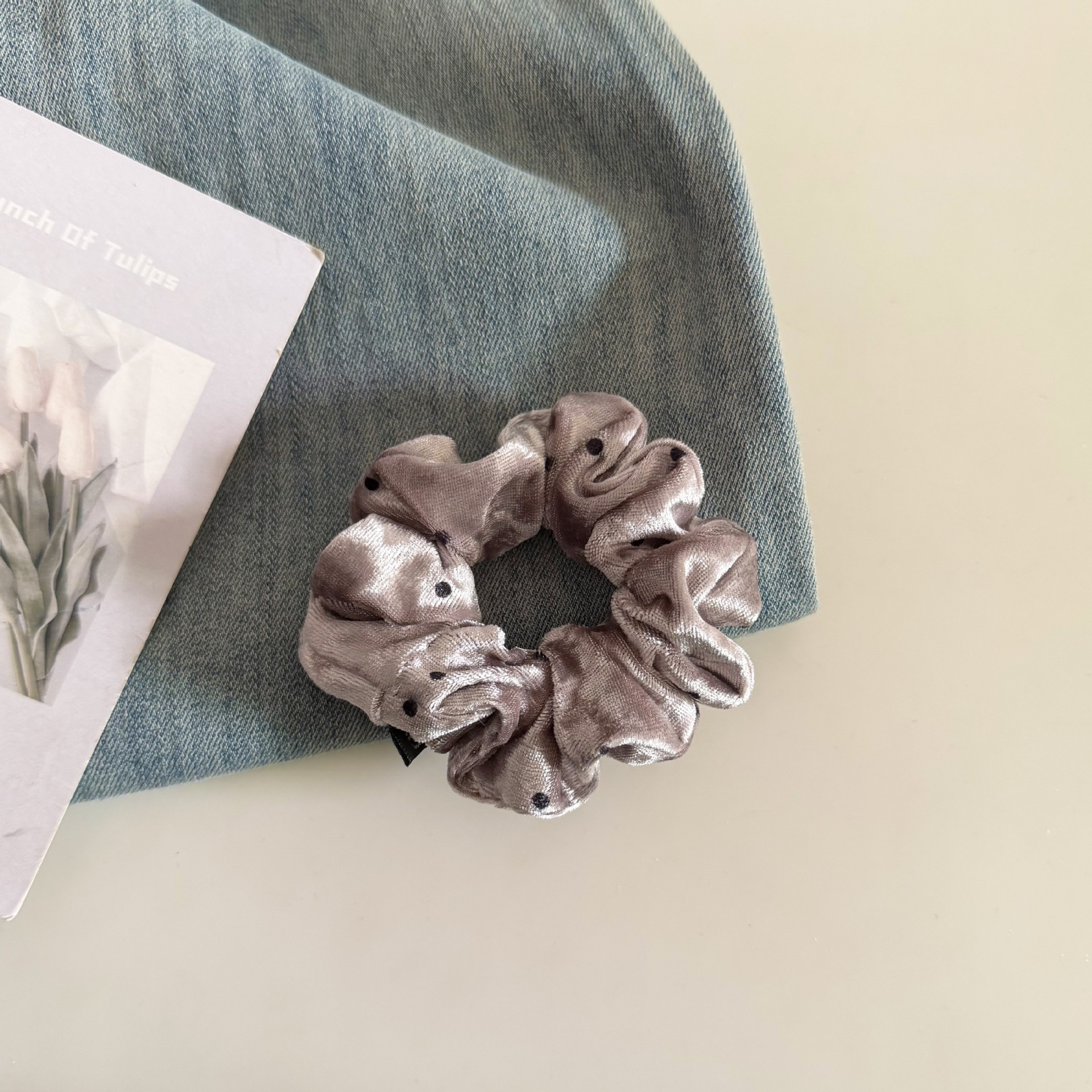 Women's Velvet Hair Scrunchie Ball Head Tie All Seasons Polka Dot