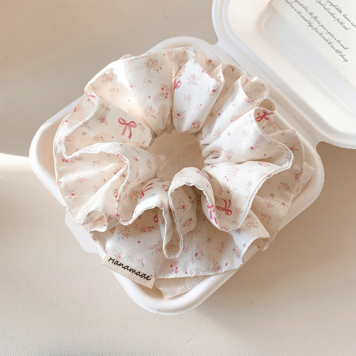 Women's Stylish Cloth Bow Knot Hair Tie White Retro Ditsy Floral