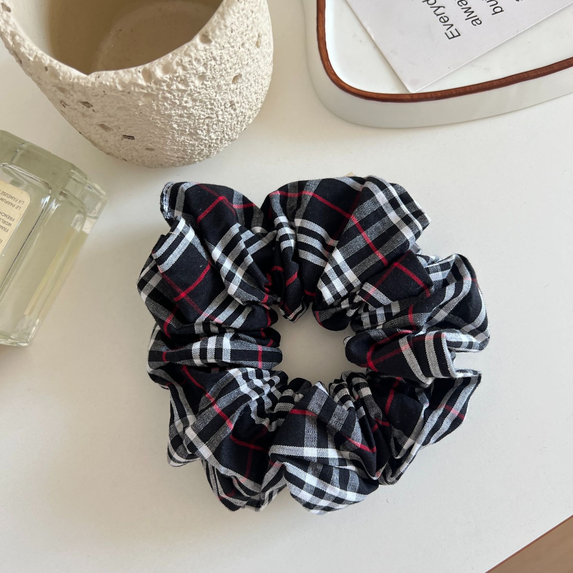 Women's Elegant Fabric Hair Tie Versatile Bun Band British Plaid