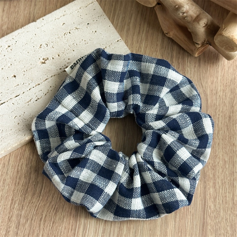 Women's Preppy Polyester Spring Hair Tie in Navy Blue Lattice