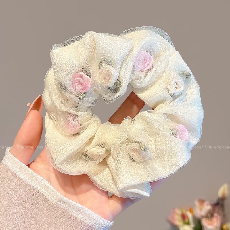 Women's Spring High-End Silky Pleated Pearl Streamer Large Hair Ring