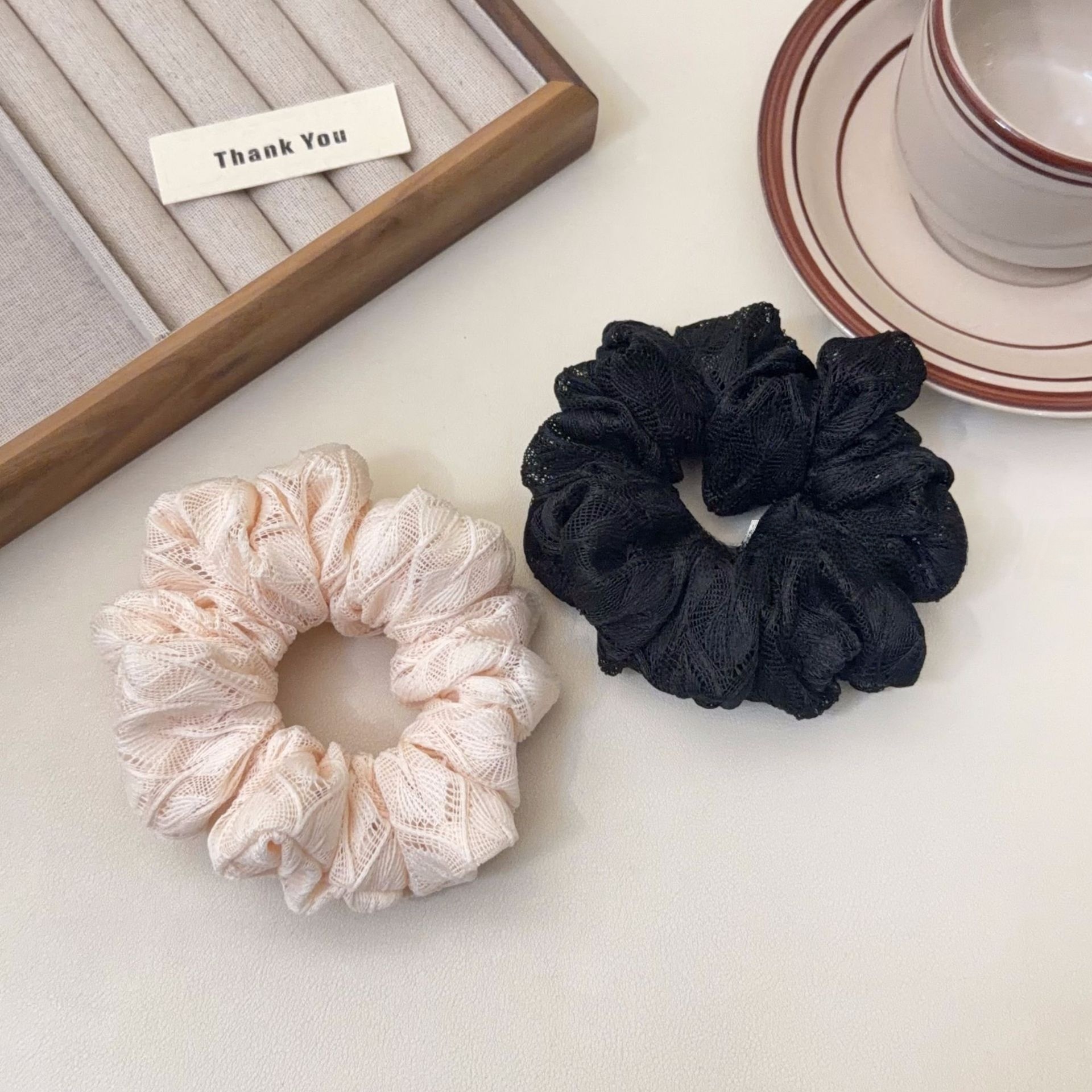 Women's Elegant Lace Hair Tie For Comfortable Styling Solid Black