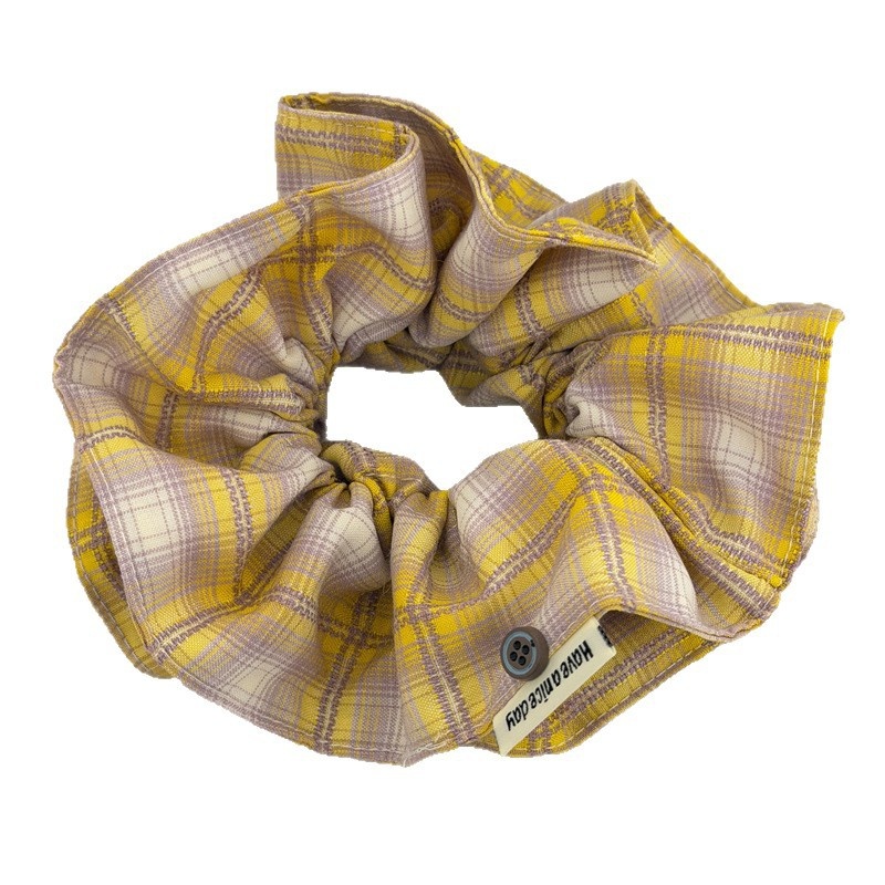 Women's Spring Soft Cloth Hair Tie Accessories Yellow Plaid Lace