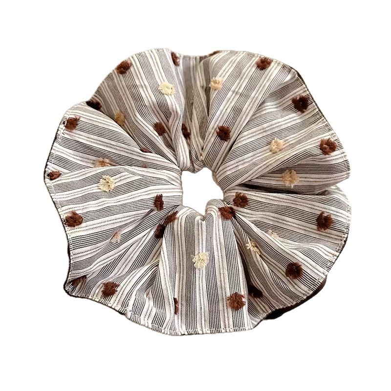 Women's Vintage Large Fabric Bun Hair Tie Autumn Winter Accessory Brown