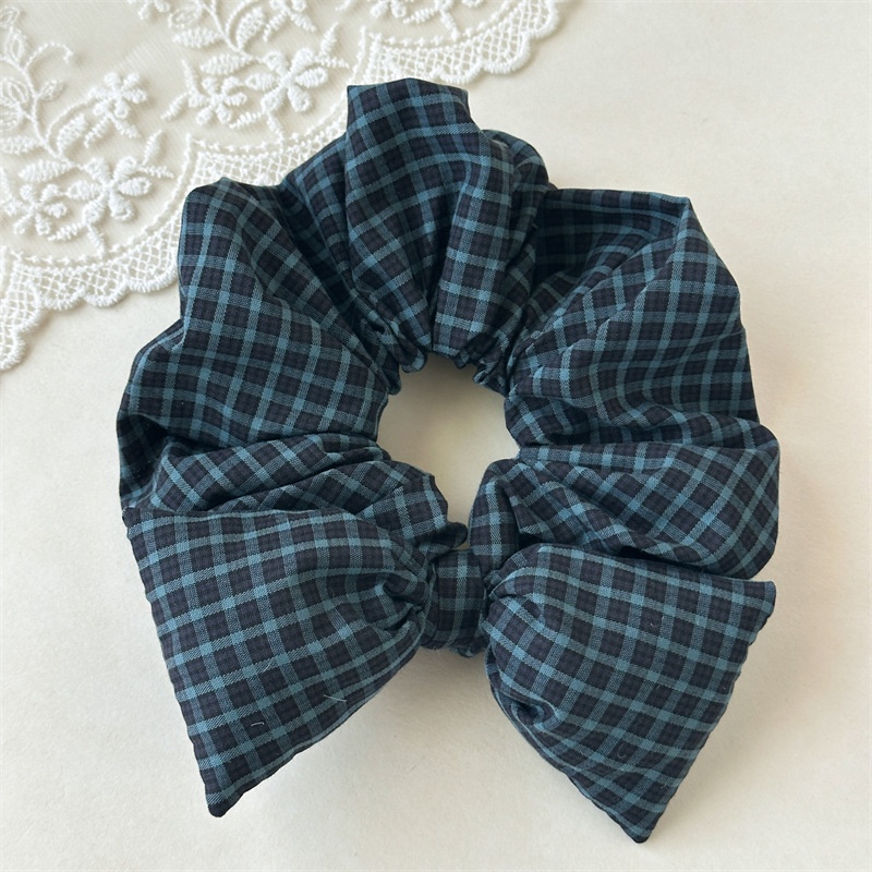Women's Large Retro Plaid Bowknot Hair Tie Preppy Fabric Elastic Band