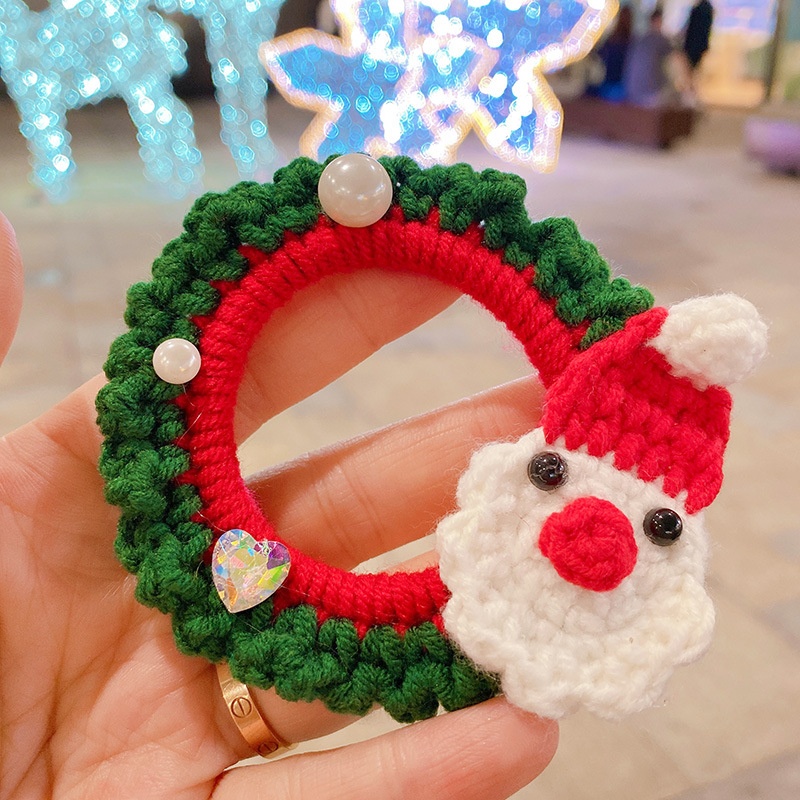 Women's Christmas Party Knitted Cotton Elastic Hair Ties Deer Snowman