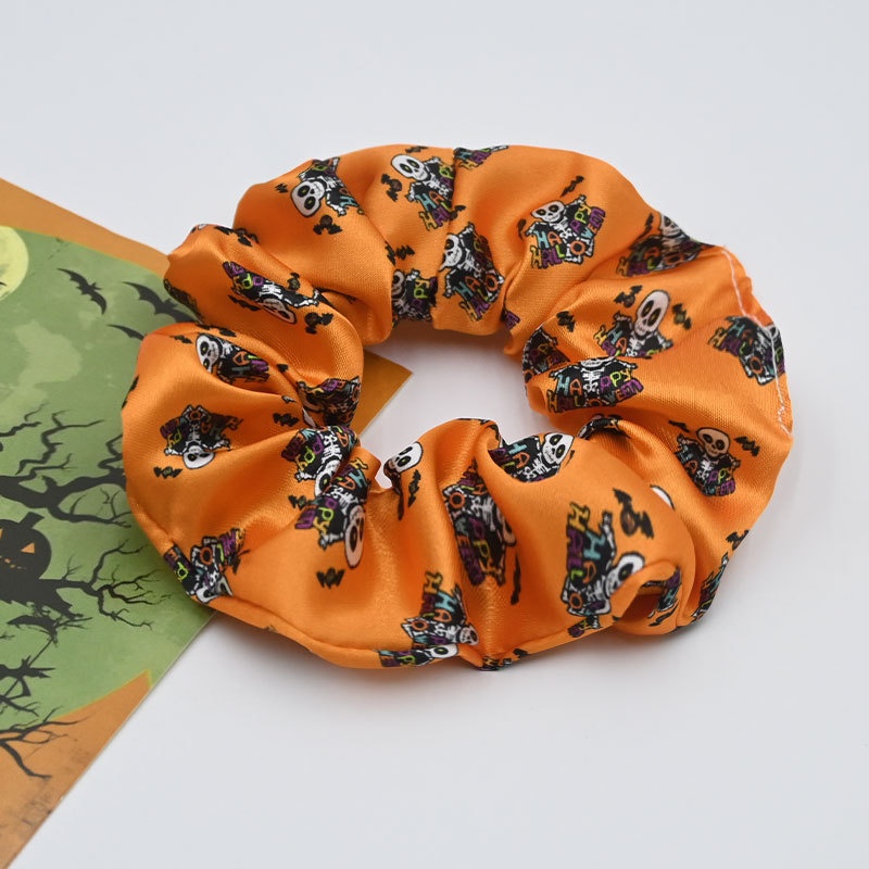 Women's Elastic Cloth Hair Scrunchie Cartoon Halloween Pumpkin Print