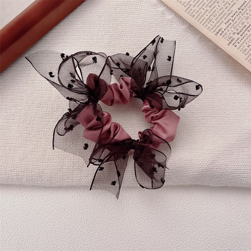 Women's Four Seasons Satin Mesh Hair Tie Multi-functional Bow Knot Pink Black