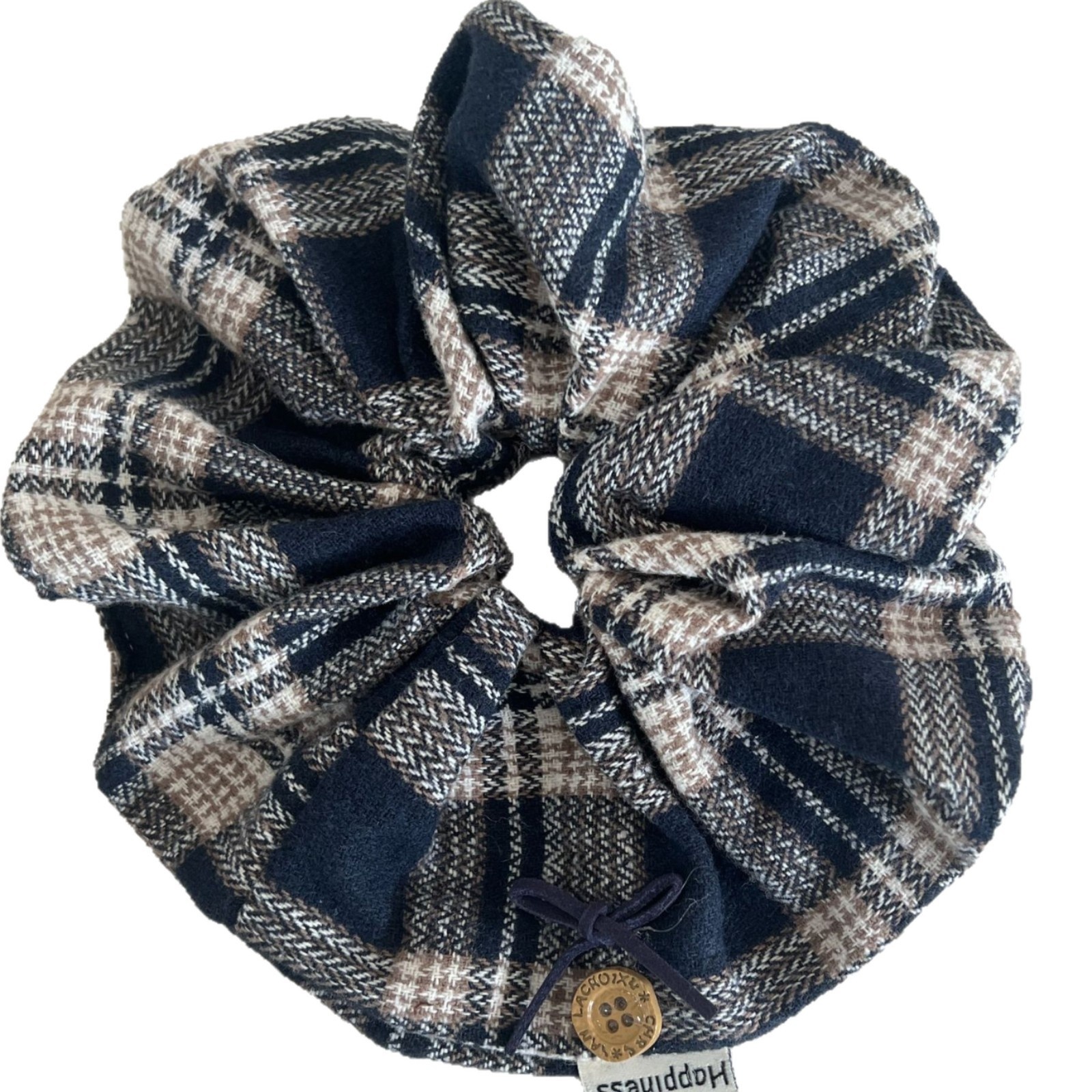 Women's French Retro Plaid Cloth Hair Tie in Black, Winter Hair Accessory