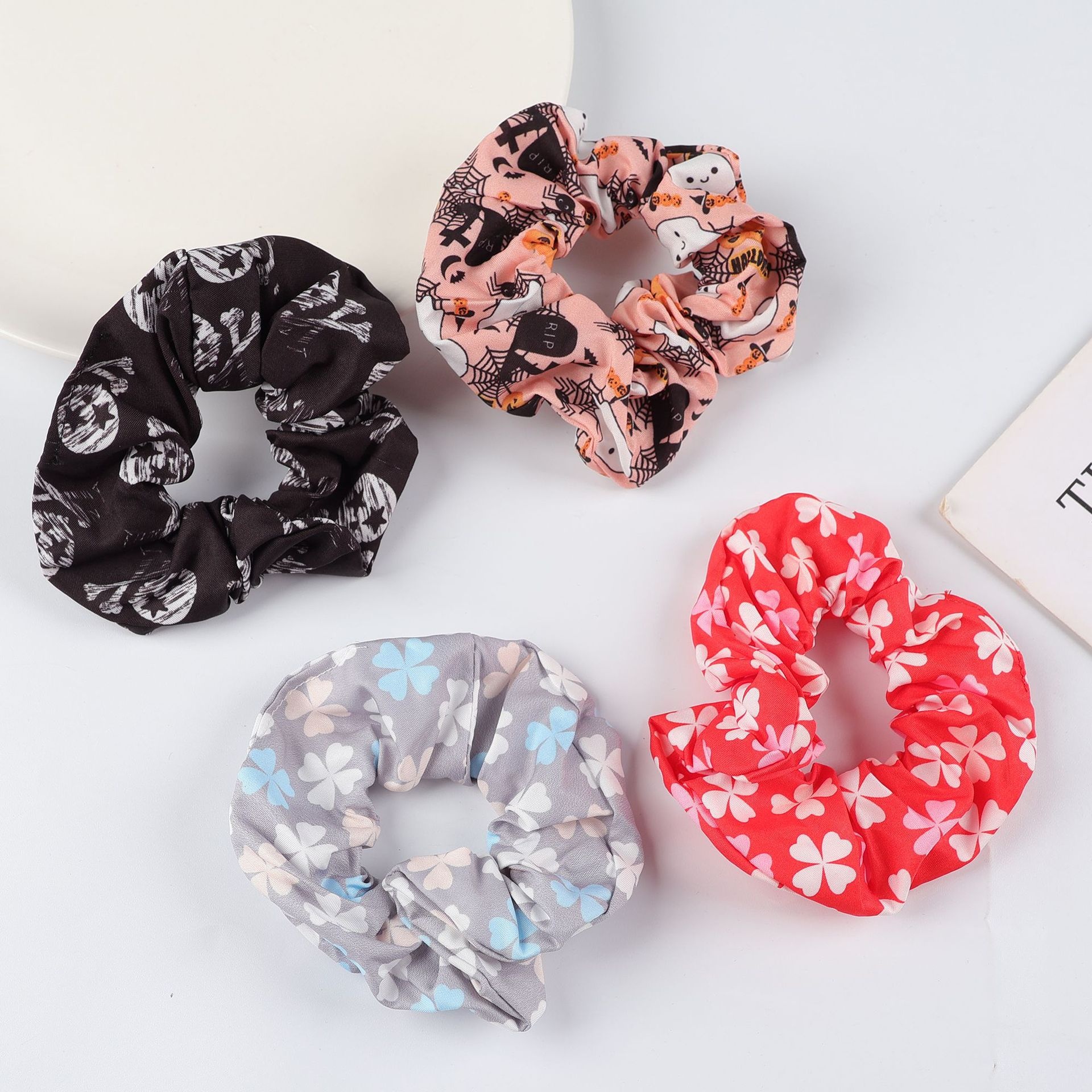 Women's Cloth Bow Elastic Hair Tie Daily Accessory Four-Leaf Clover