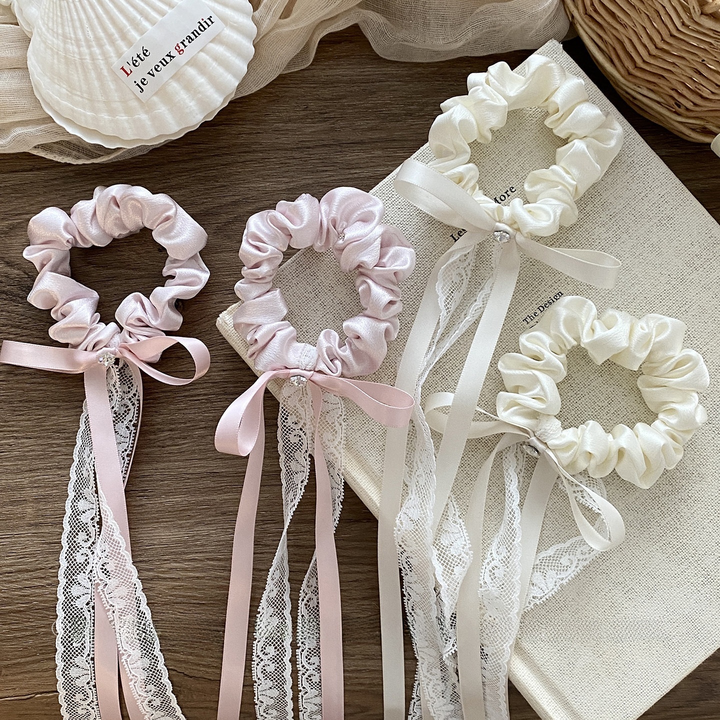 Women's Elegant Satin Hair Tie For Everyday Wear Beige Pink Bowknot