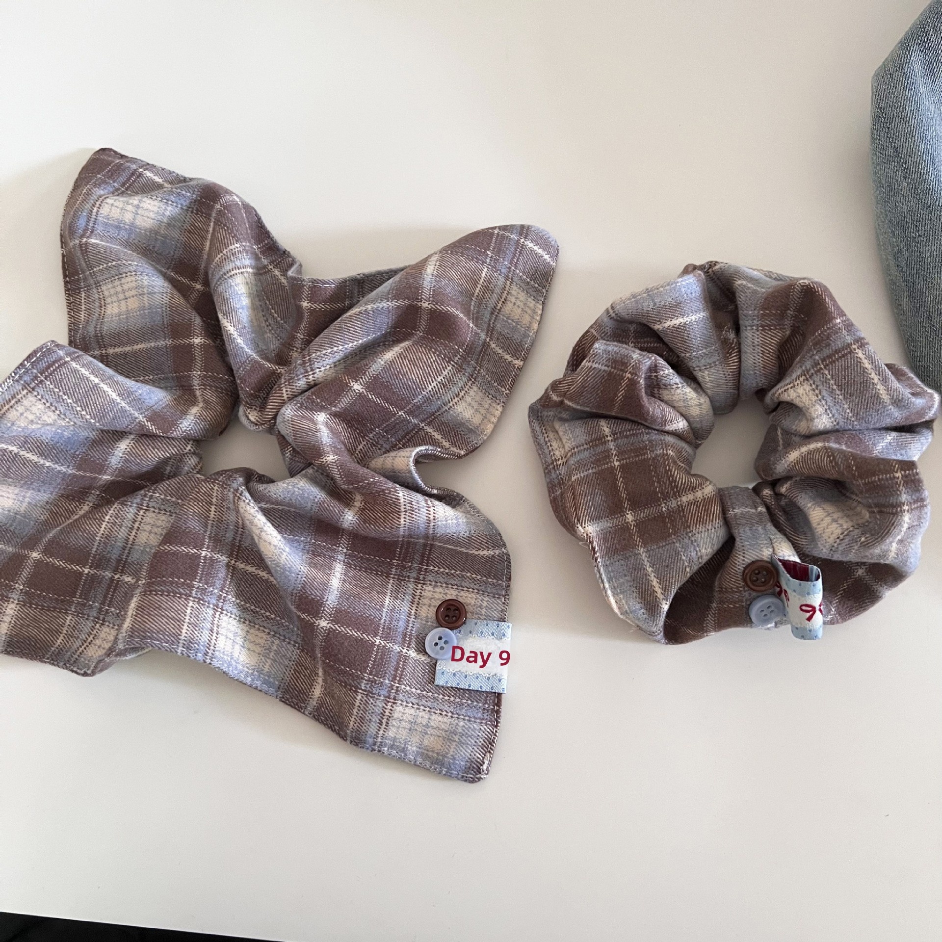 Women Cloth Bow Hair Scrunchies Coffee Plaid Checkered Autumn Winter